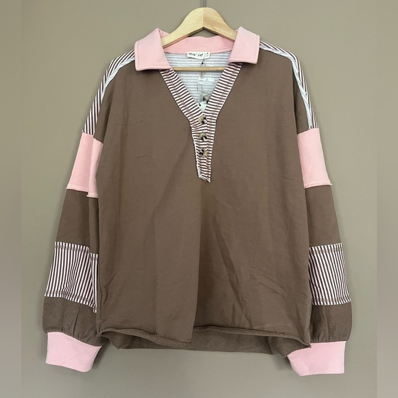 New In Tops - {New In} Collared Neapolitan Oversized Knit Pullover Top - Womens Medium - NWT